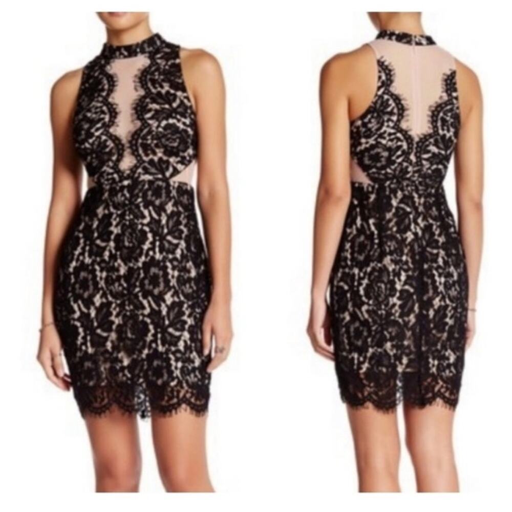 ASTR The Label Lace and Mesh Bodycon Dress in‎ Black Size L